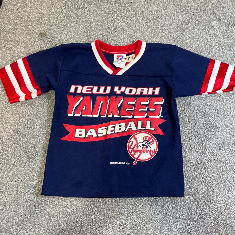 vtg y2k Team Rated New York Yankees Jersey Toddler 3T Navy Blue v neck 90s